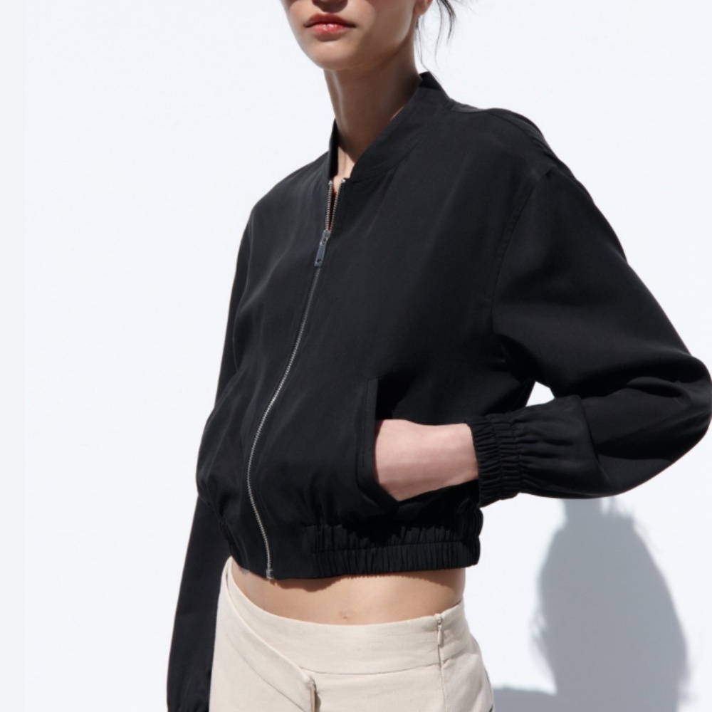 Cropped Black Bomber Jacket